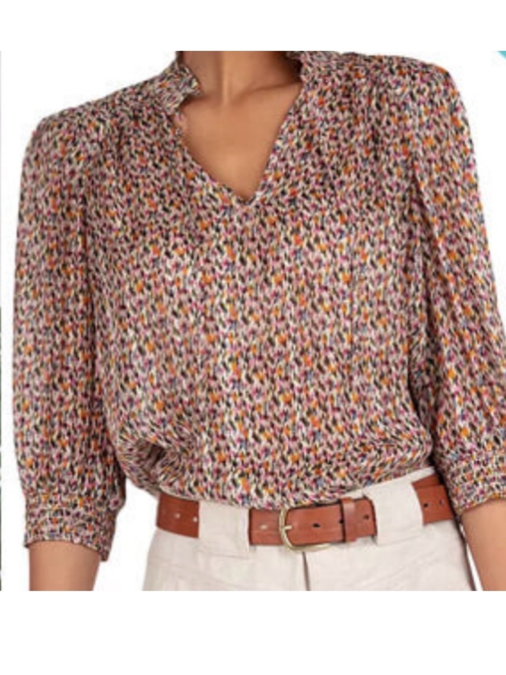 ba&sh Lady Top Multi Color Abstract Pleated Ruffle Neck Women’s Size 1 (S)